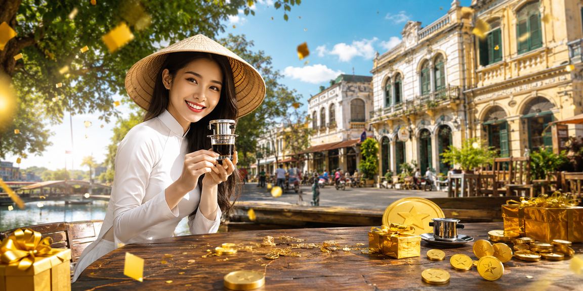 Người chơi nhận thưởng cá cược trực tuyến tại Hà Nội với nón lá truyền thống