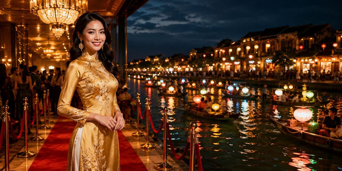 Người chơi tại Hội An tham gia tài xỉu và nhận thưởng trong trang phục áo dài